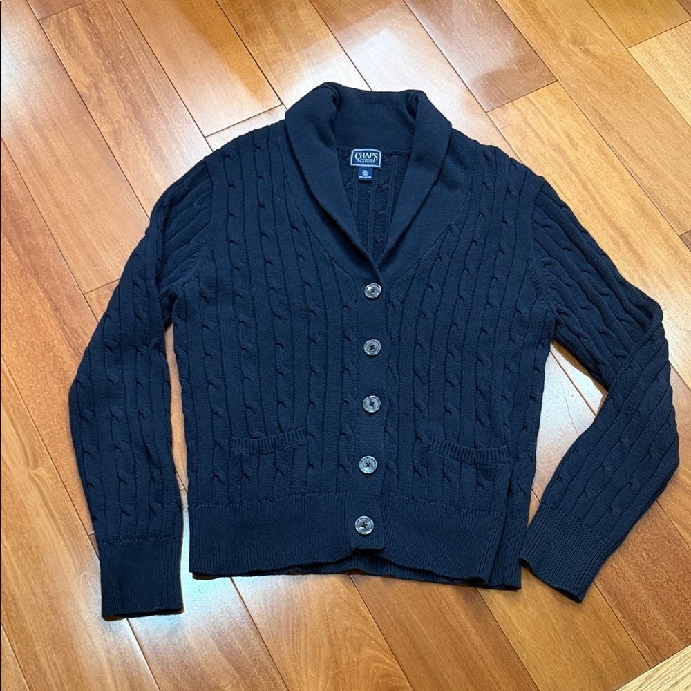 Chaps Men’s‎ Navy Cotton Cable-knit shawl collar cardigan Size XL